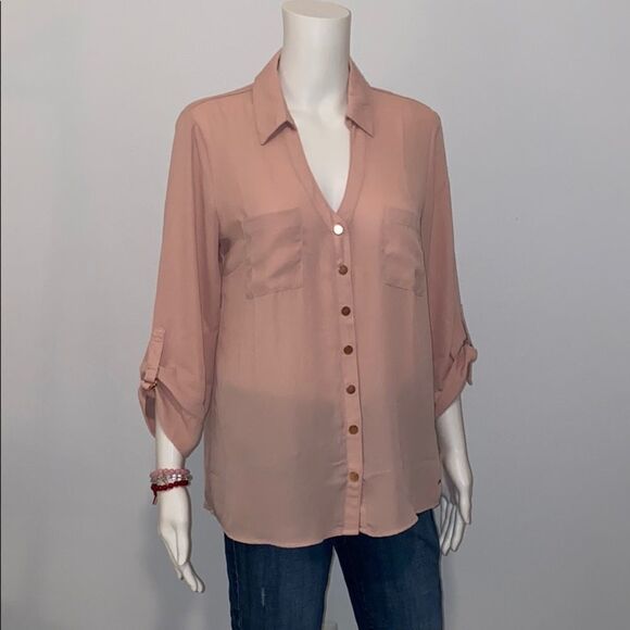 Guess V-Neck Button Down Blouse Size Medium - Picture 2 of 11